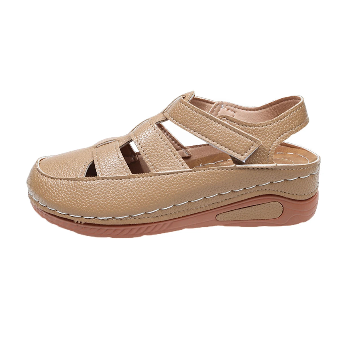 Narelle – Sand Orthopaedic Closed-Toe Platform Wedge Sandals