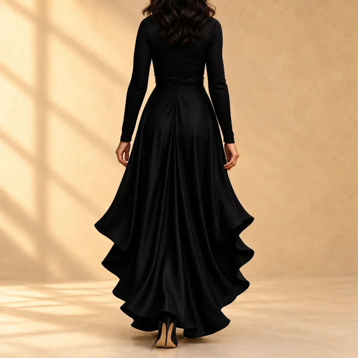 Carolina Satin Wrap Ruffle Evening Dress