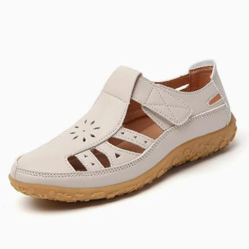 Maude – Beige Orthopaedic Closed-Toe Cut-Out Walking Sandals