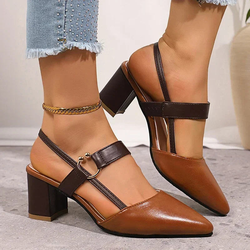 Suzette women's slingback block heels with gold ring