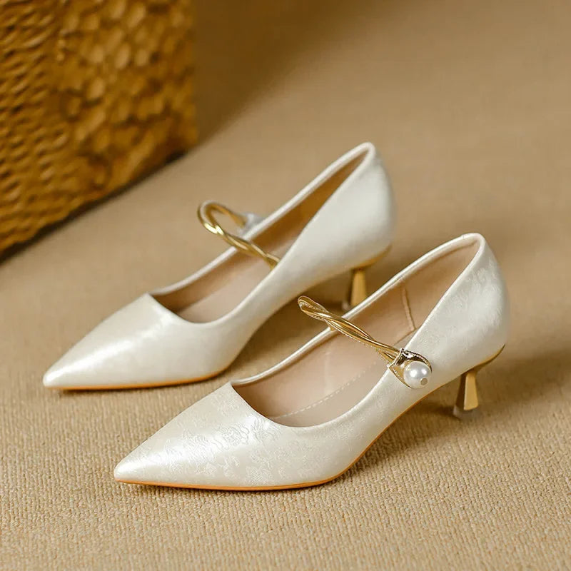 Cherie | Pearl Detail Kitten Heels