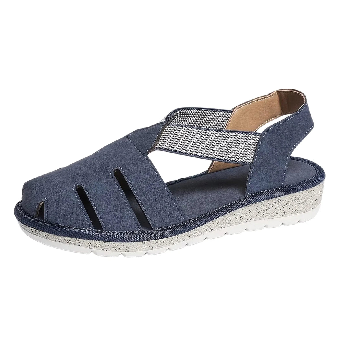 Freda – Navy Blue Orthopaedic Closed-Toe Elastic Strap Sandals