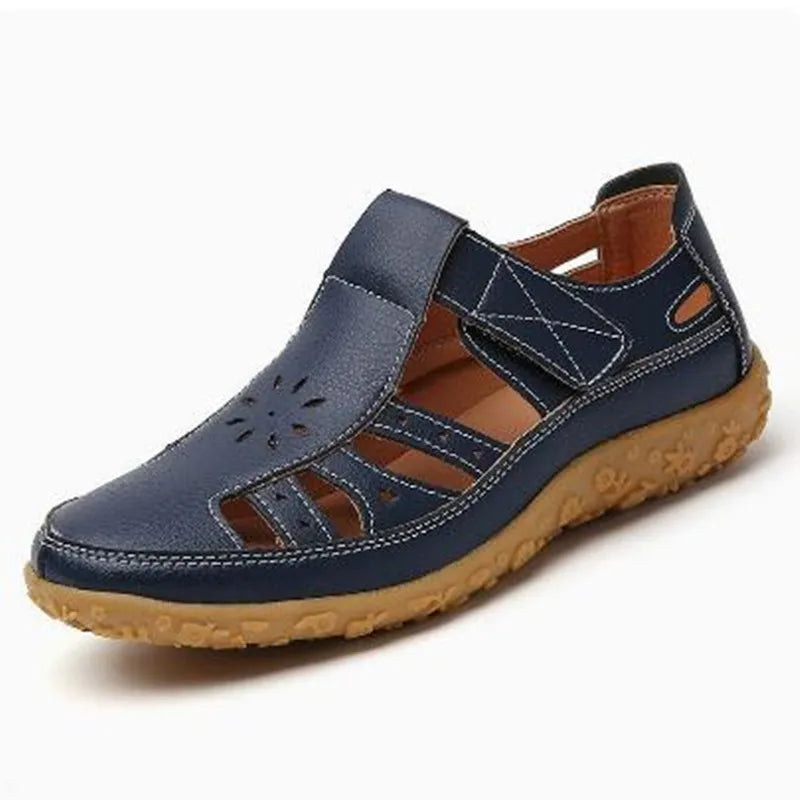 Maude – Navy Blue Orthopaedic Closed-Toe Cut-Out Walking Sandals