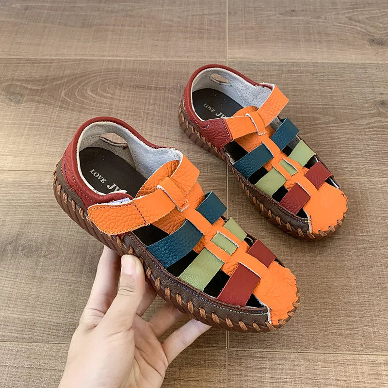 Peggy – Orange Multi Orthopaedic Closed-Toe Colour-Block Fisherman Sandals