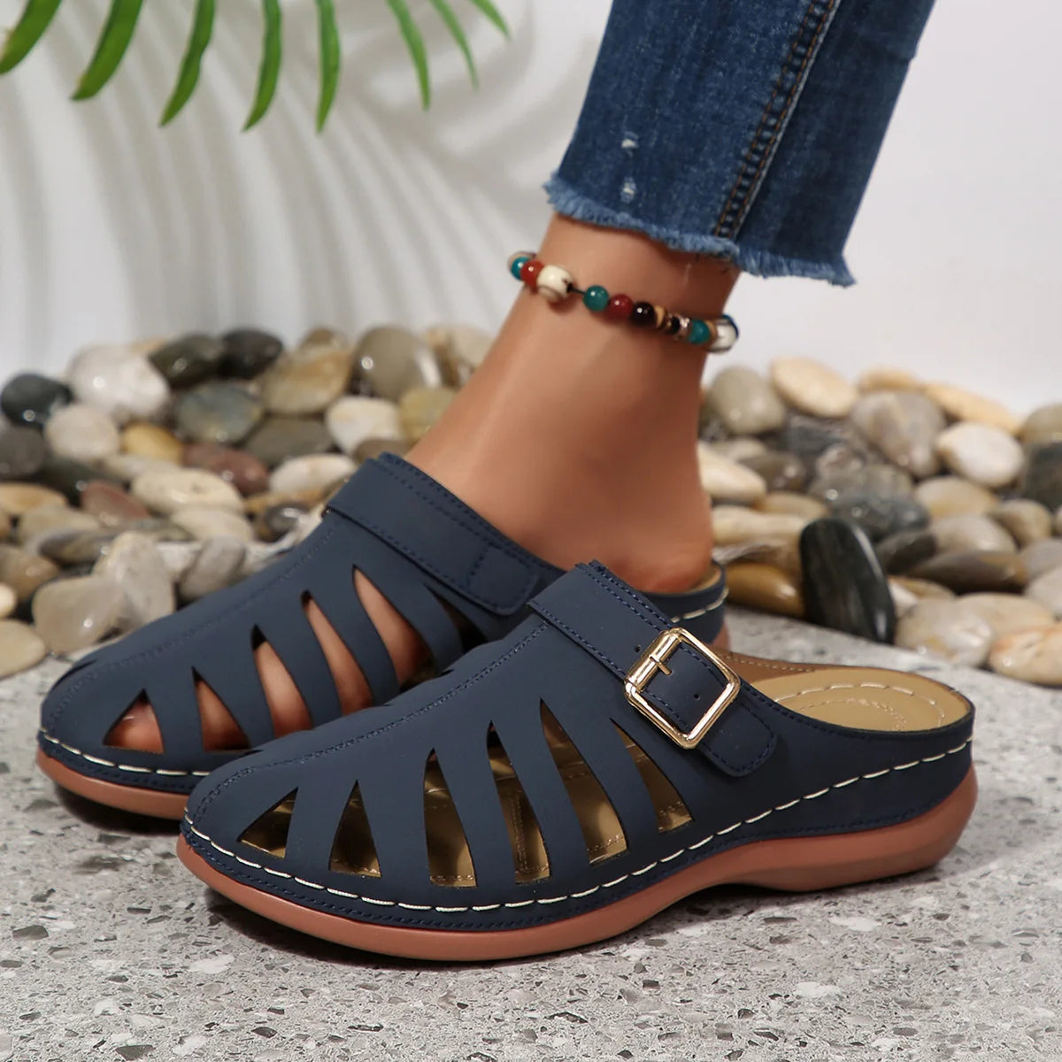 Francine Orthopaedic Closed-Toe Cut-Out Wedge Mules