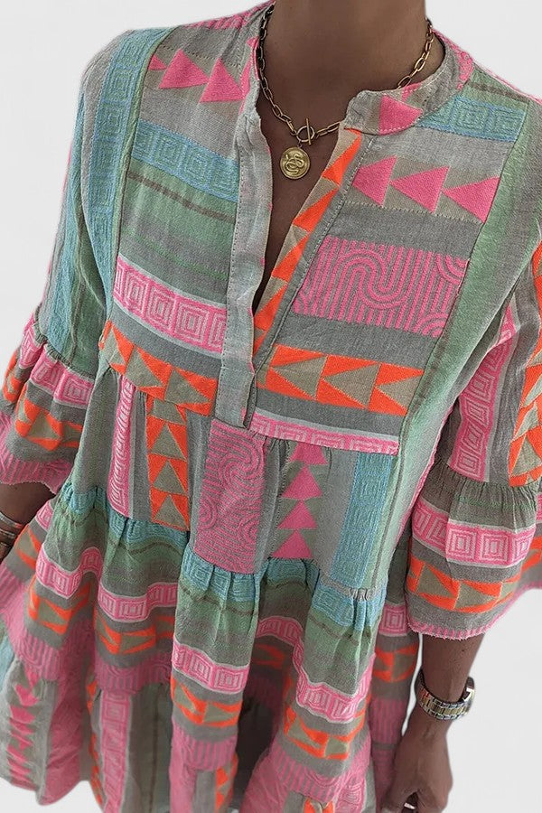 Persephone Tiered Boho Dress - neckline and pattern detail