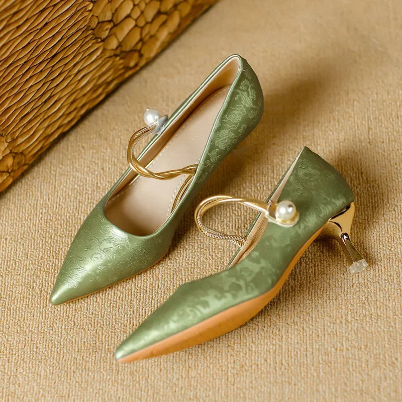 Cherie | Pearl Detail Kitten Heels