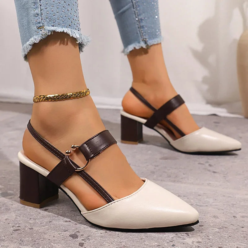 Suzette women's slingback block heels with gold ring