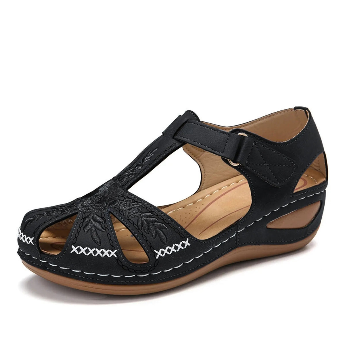 Vonnie Orthopaedic Closed-Toe Embroidered Wedge Sandals