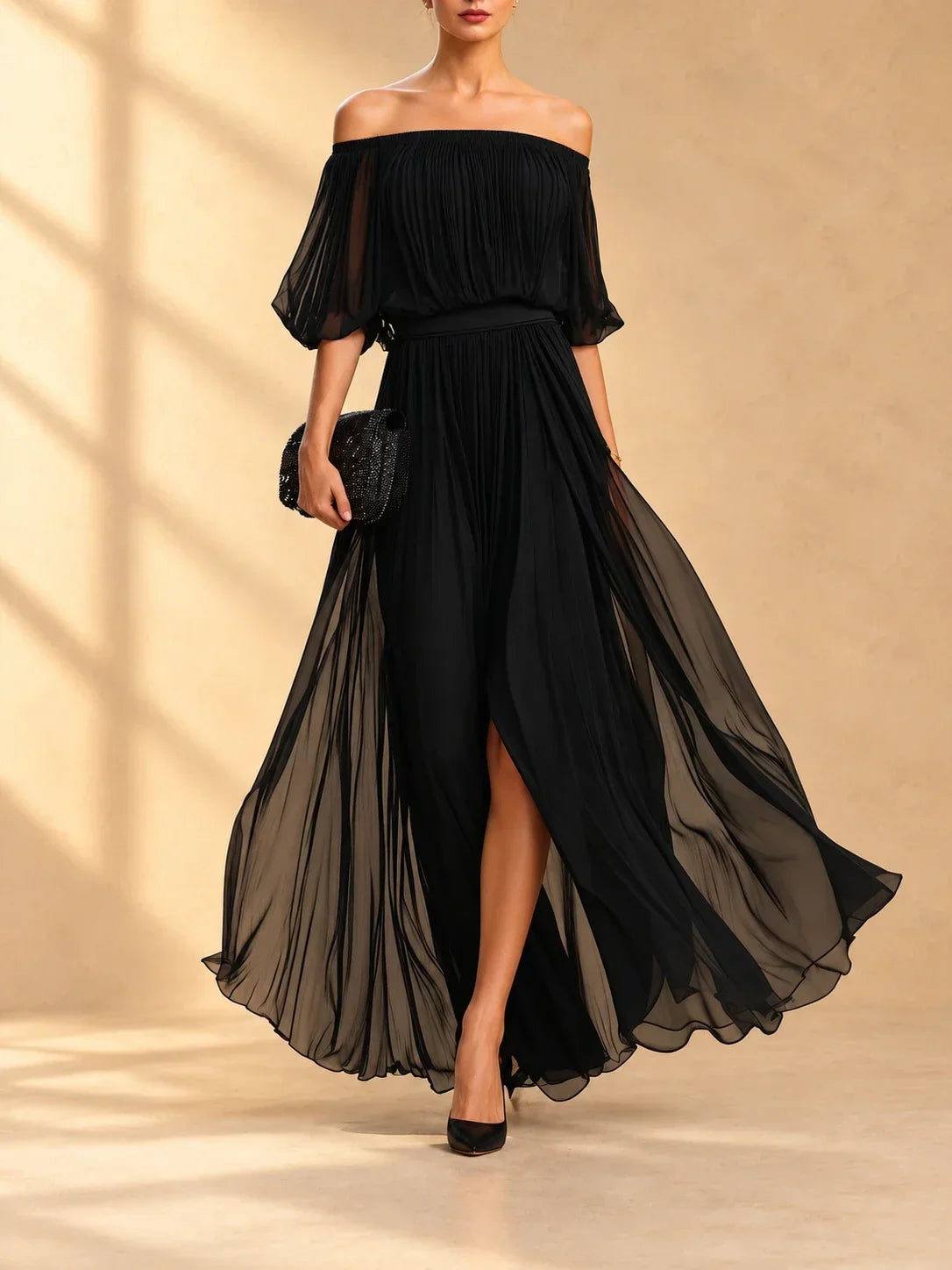 Alida Off-Shoulder Chiffon Maxi Dress
