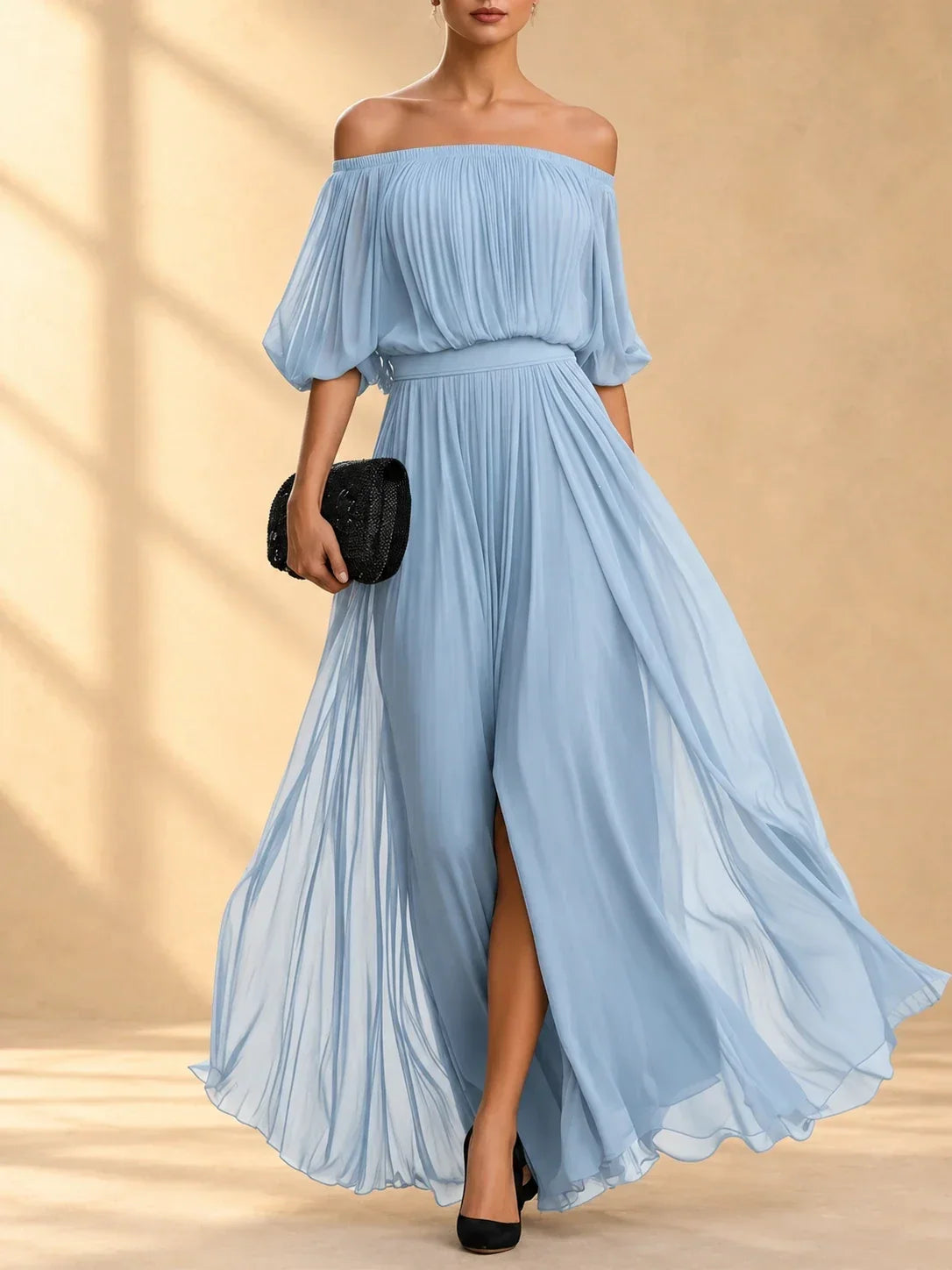 Alida Off-Shoulder Chiffon Maxi Dress