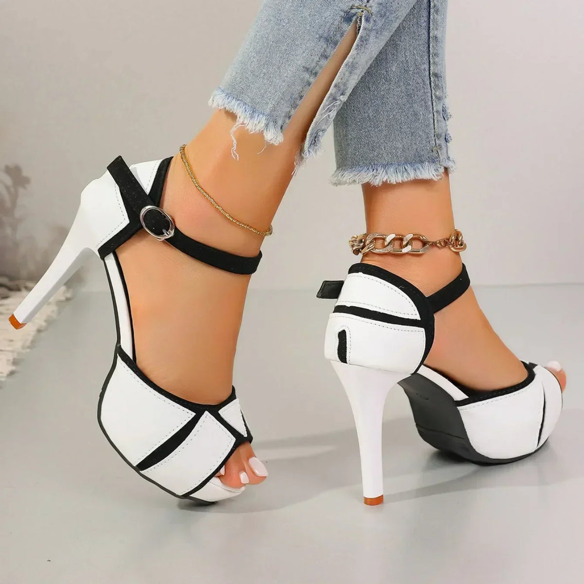 Delia women's two-tone platform ankle-strap heels
