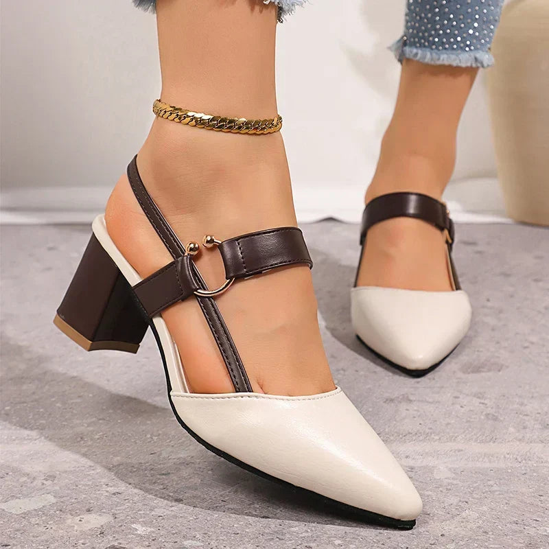 Suzette women's slingback block heels with gold ring