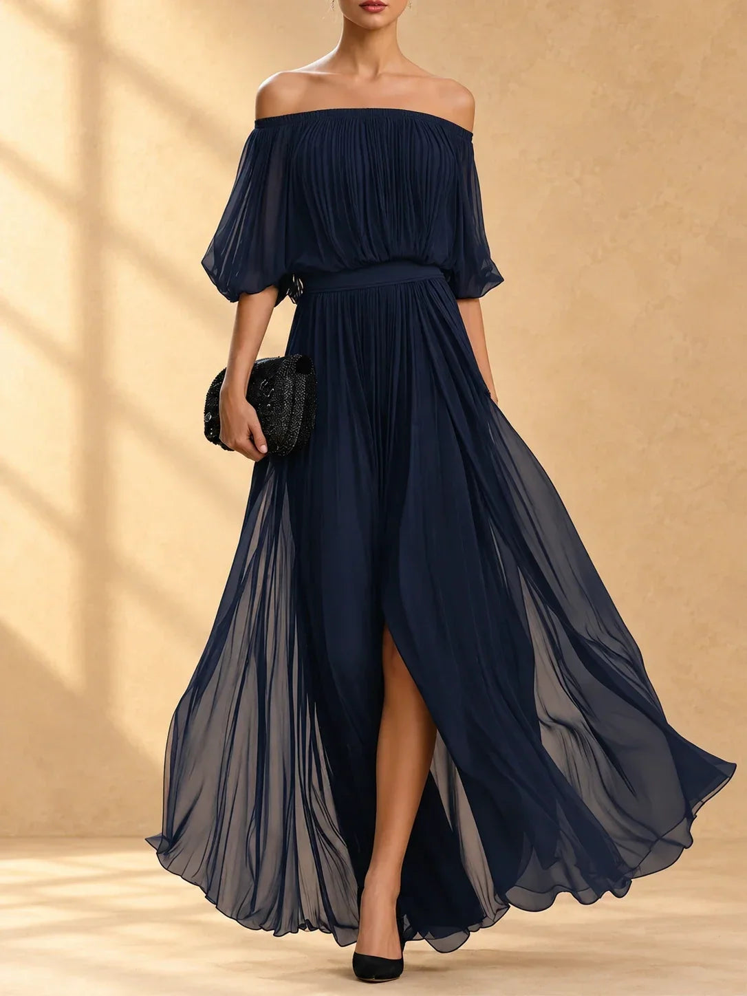 Alida Off-Shoulder Chiffon Maxi Dress