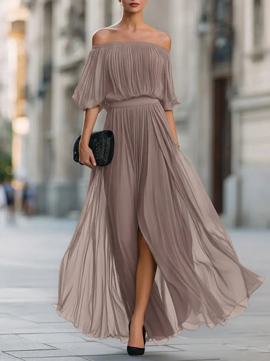 Alida Off-Shoulder Chiffon Maxi Dress