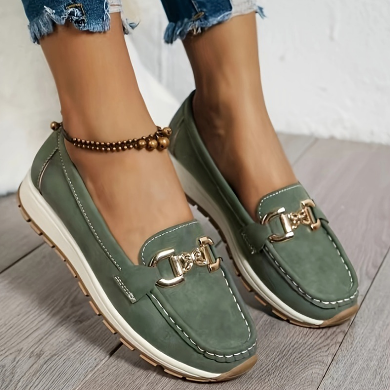 Eloise - Orthopedic Green Buckle Loafers