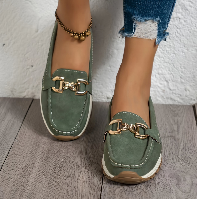 Eloise - Orthopedic Green Buckle Loafers