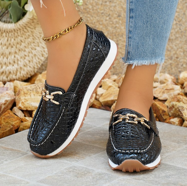 Emmy - Orthopedic Black Crocodile Loafers