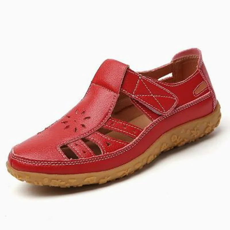 Maude – Red Orthopaedic Closed-Toe Cut-Out Walking Sandals