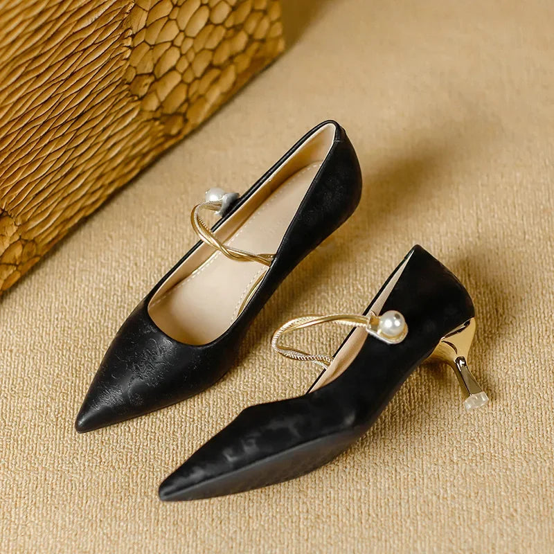 Cherie | Pearl Detail Kitten Heels