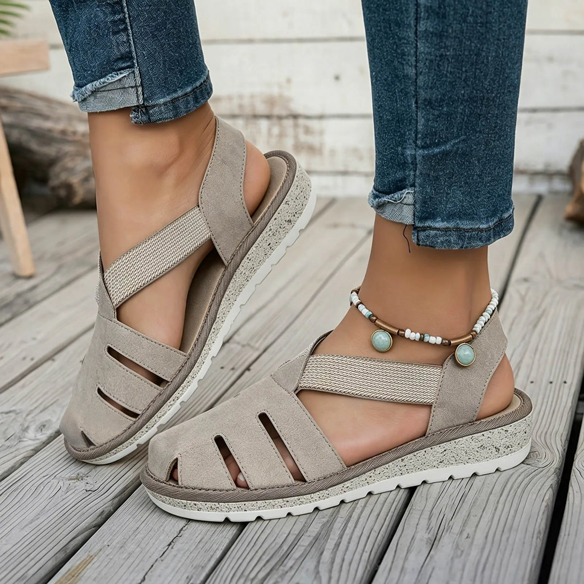 Freda Orthopaedic Closed-Toe Elastic Strap Sandals
