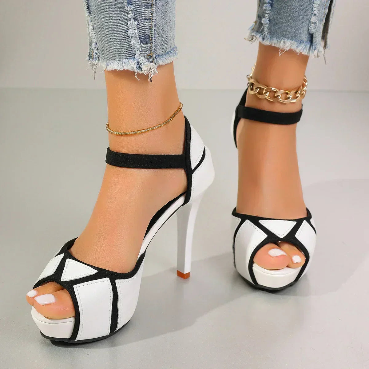 Delia women's two-tone platform ankle-strap heels