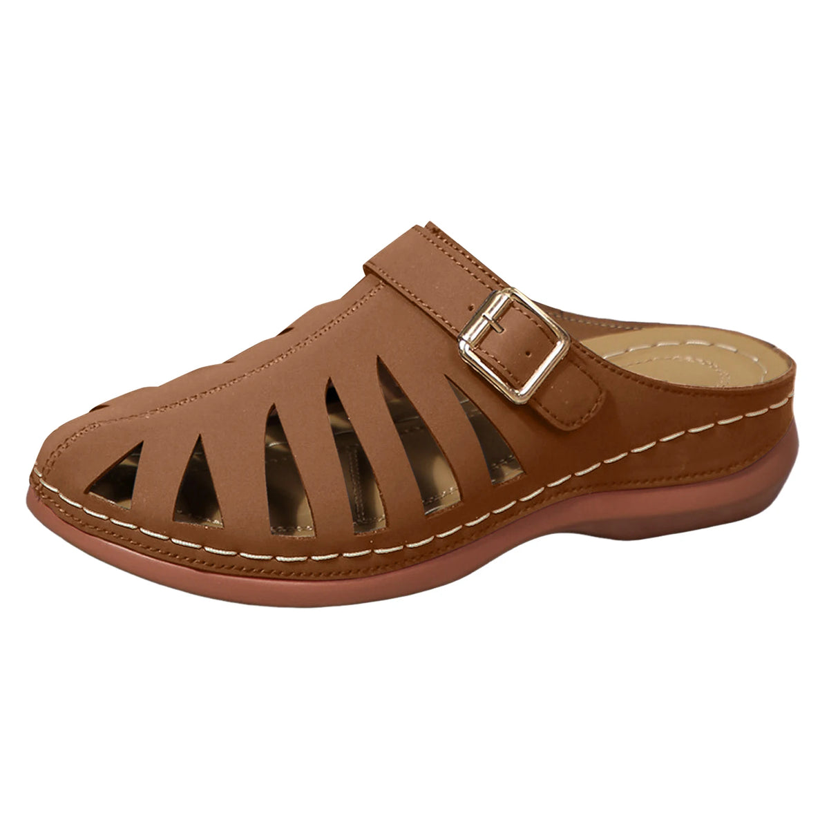 Francine – Cognac Orthopaedic Closed-Toe Cut-Out Wedge Mules