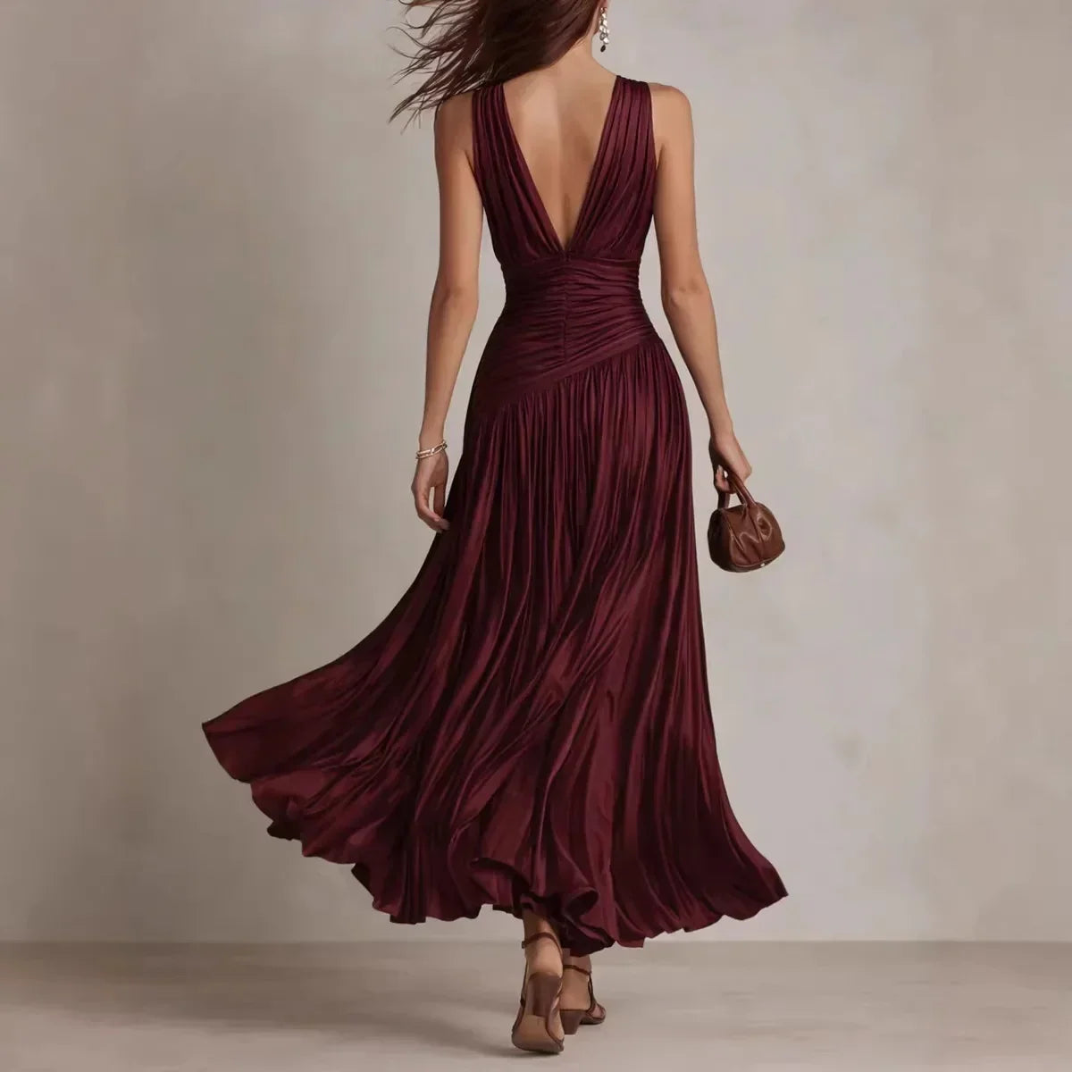 Rafaela Pleated V-Neck Maxi Dress