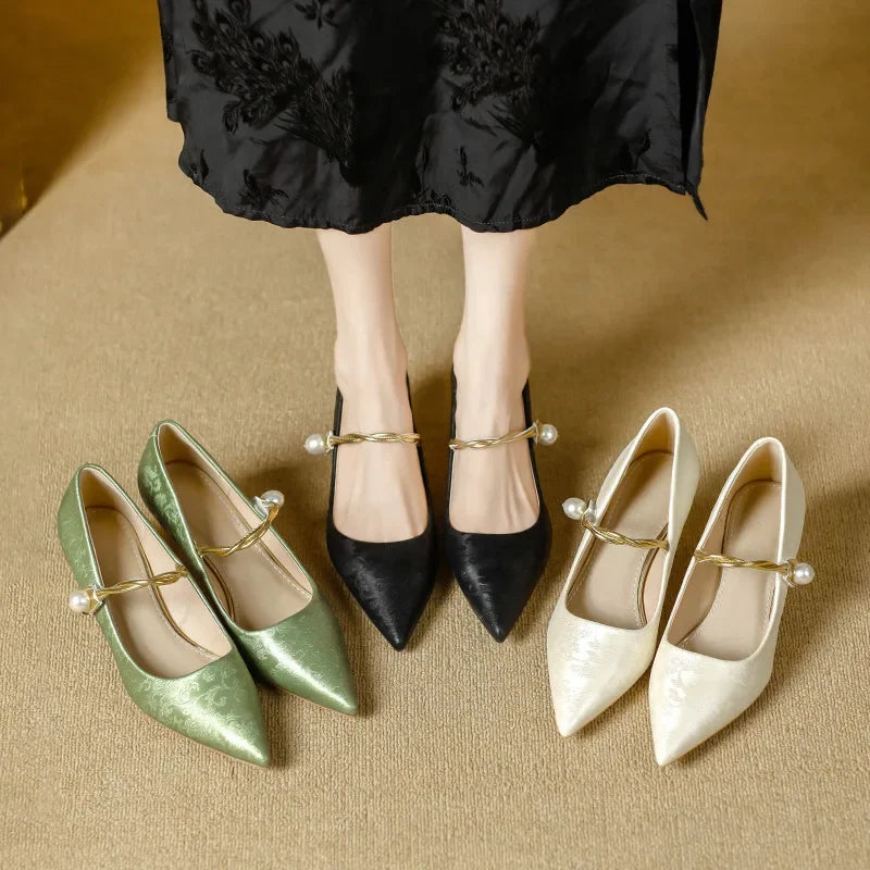 Cherie | Pearl Detail Kitten Heels