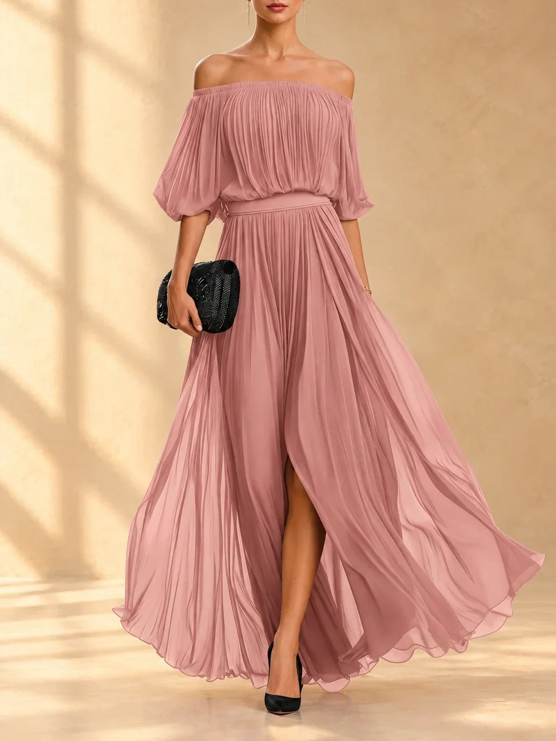 Alida Off-Shoulder Chiffon Maxi Dress