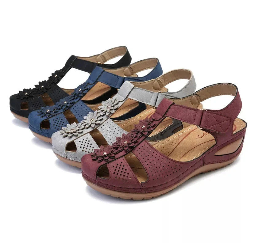 Jolene Orthopaedic Closed-Toe Floral Wedge Sandals