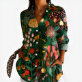 Georgia | Women's Forest Green Folk Garden Button-Up Blouse