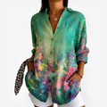 Deborah | Women's Emerald Watercolour Splatter Button-Up Blouse