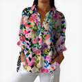 Eugenie | Women's Painted Rose Garden Button-Up Blouse