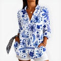 Christina | Women's Porcelain-Inspired Floral Button-Up Blouse