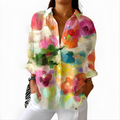 Dominique | Women's Cream Watercolour Bloom Button-Up Blouse