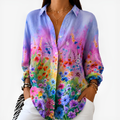 Cheryl | Women's Wildflower Meadow Ombre Button-Up Blouse