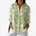 Deirdre | Women's Daisy and Butterfly Print Button-Up Blouse