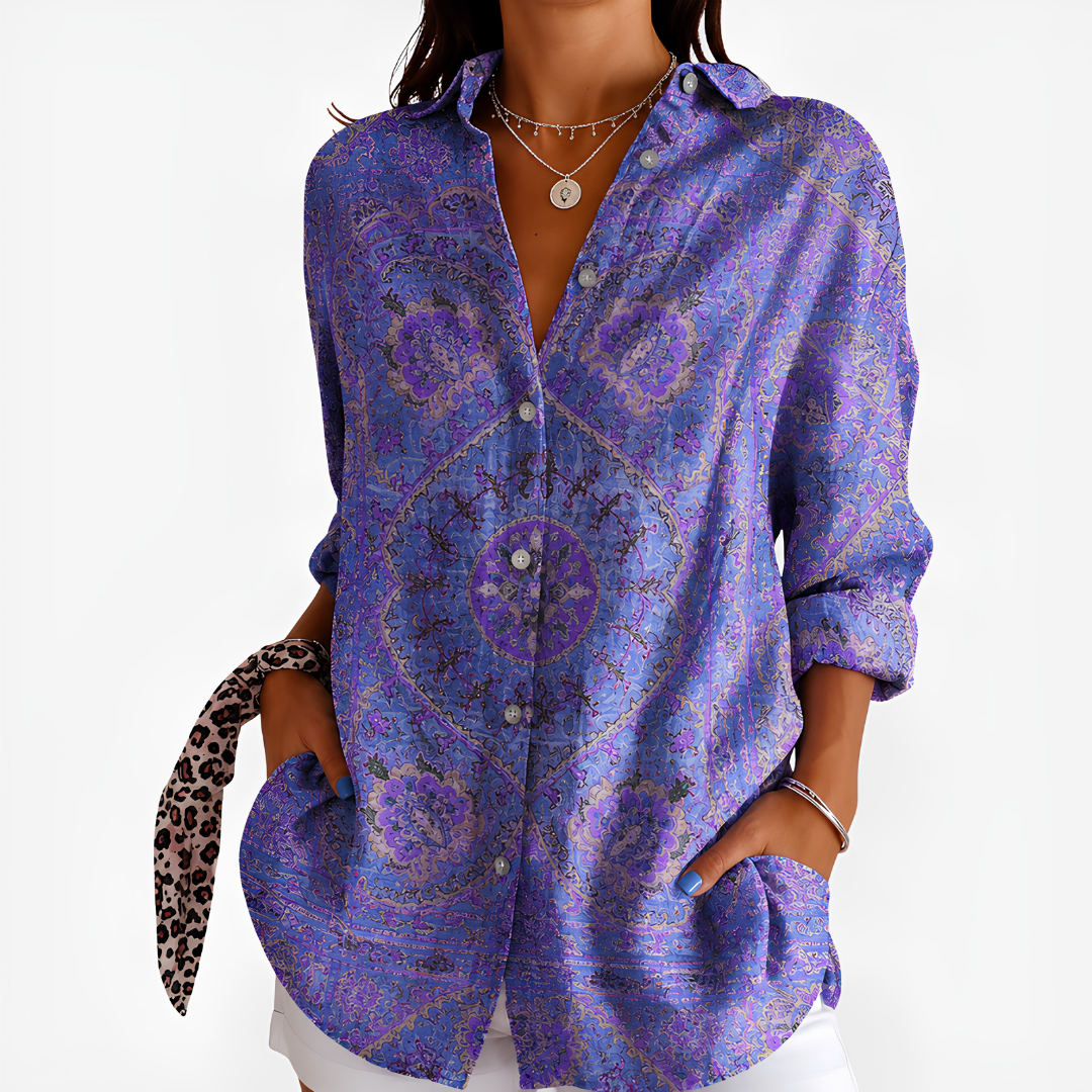 Dolores – Lavender Lavender Paisley Medallion Button-Up Blouse