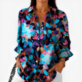 Ellen | Women's Jewel-Tone Leaf Print Button-Up Blouse