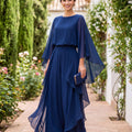 Elvina | Women's Chiffon Cape-Sleeve Two-Piece Trouser Set