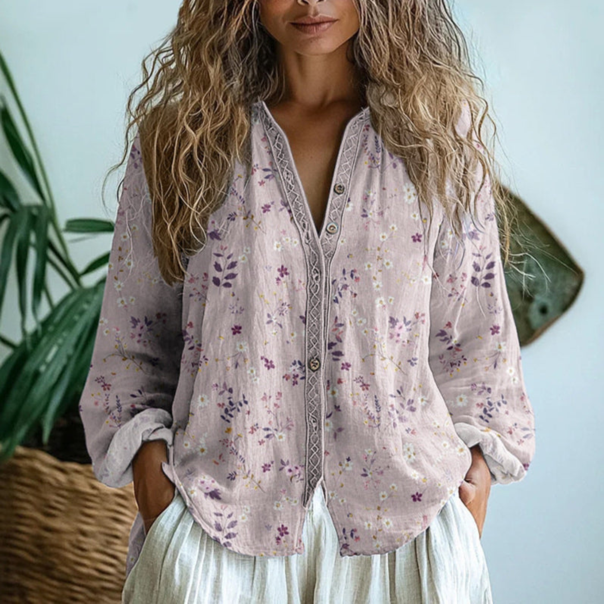 Helena | Women's Linen Long Sleeve Button-Down Blouse