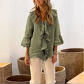 Clemence | Women's Cotton-Linen Ruffle-Front Blouse