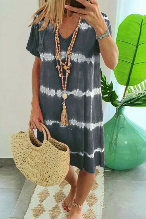 Giulietta – Grey Women's Tie-Dye Stripe V-Neck T-Shirt Dress