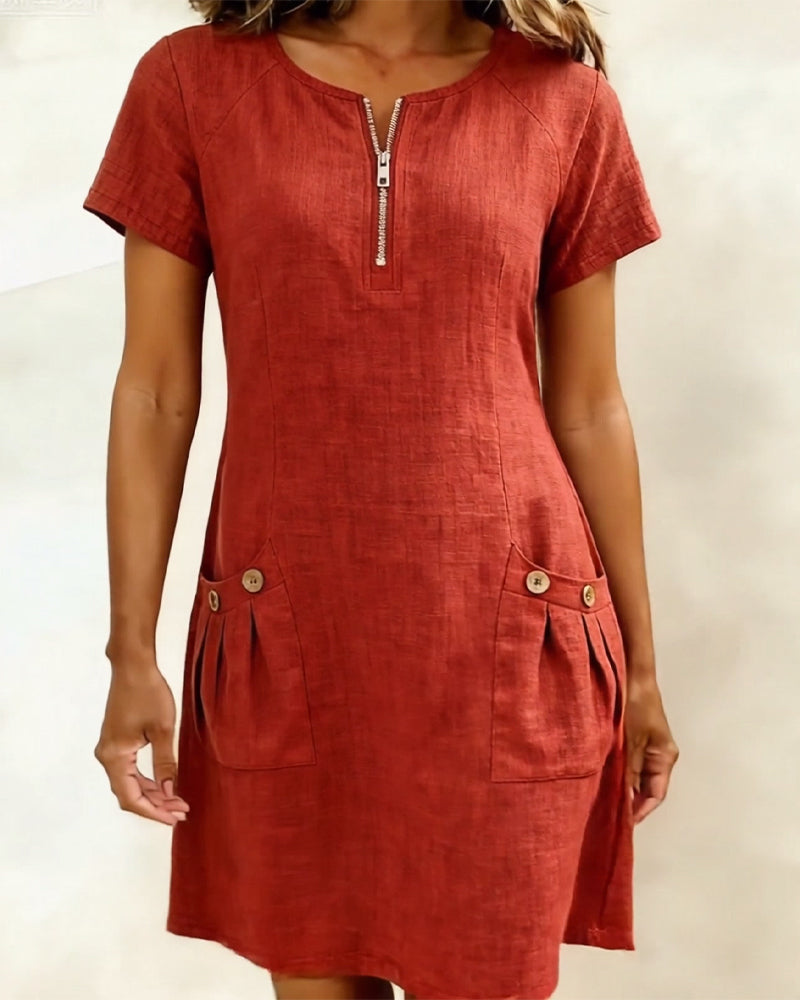 Carmen – Zip-Neck Cotton-Linen A-Line Dress