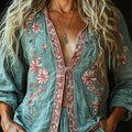 Mairead | Women's Linen Floral Embroidered Shirt