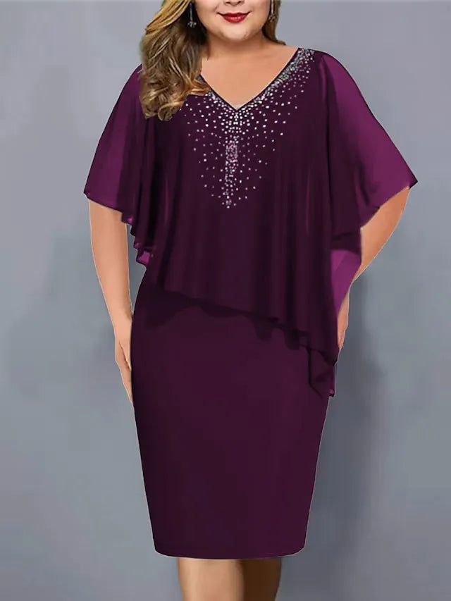 Amelie - Chiffon Dress with V-Neck, Adorned with Rhinestones