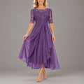 Odile | Women's Purple Lace Bodice Draped Midi Dress