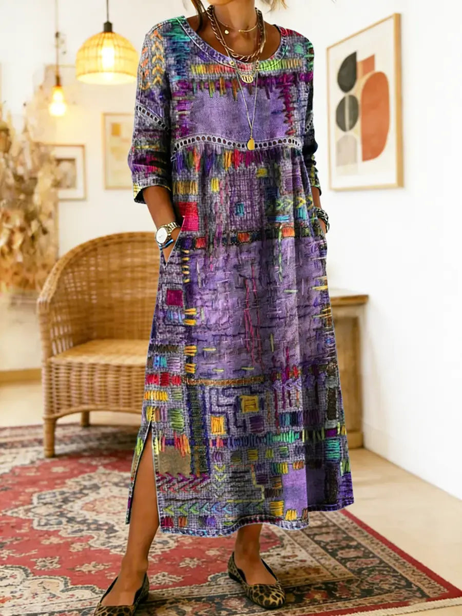 Manuela | Denim dress with ethnic patchwork