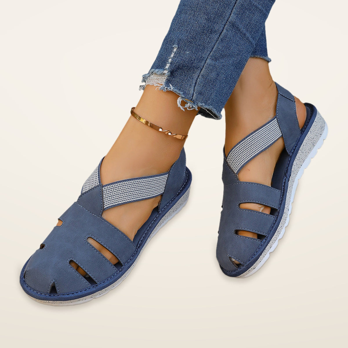 Marnie – Navy Blue Orthopaedic Closed-Toe Cross-Strap Comfort Sandals